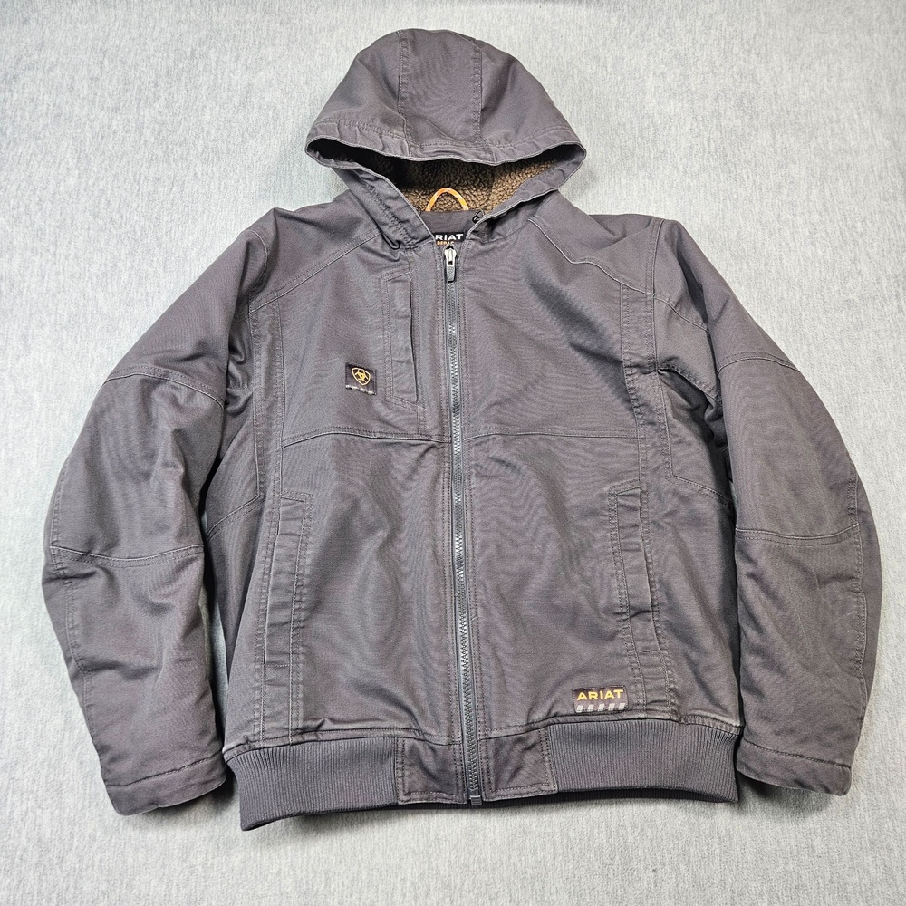 Ariat Jacket Mens L Gray Rebar DuraCanvas Sherpa Lined Hooded Insulated Workwear